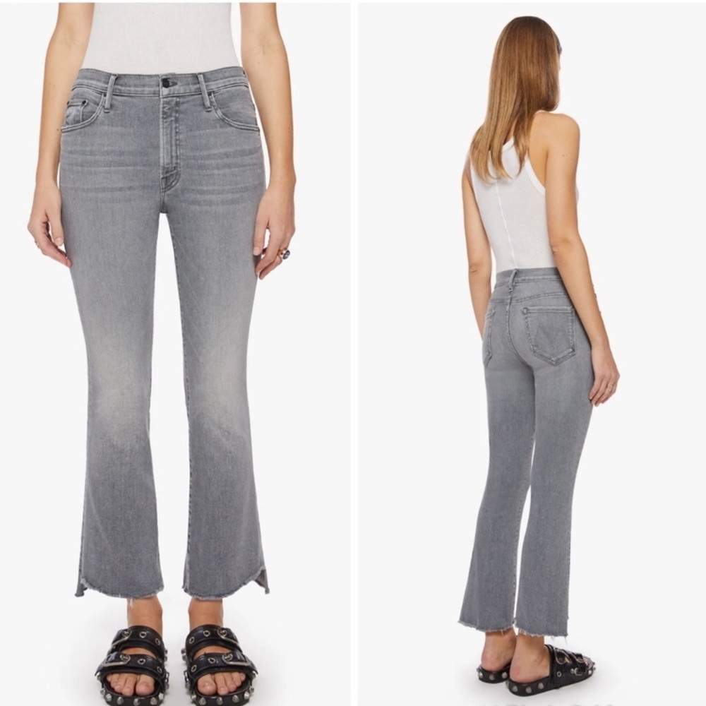 MOTHER Gray Cropped Flare Jeans